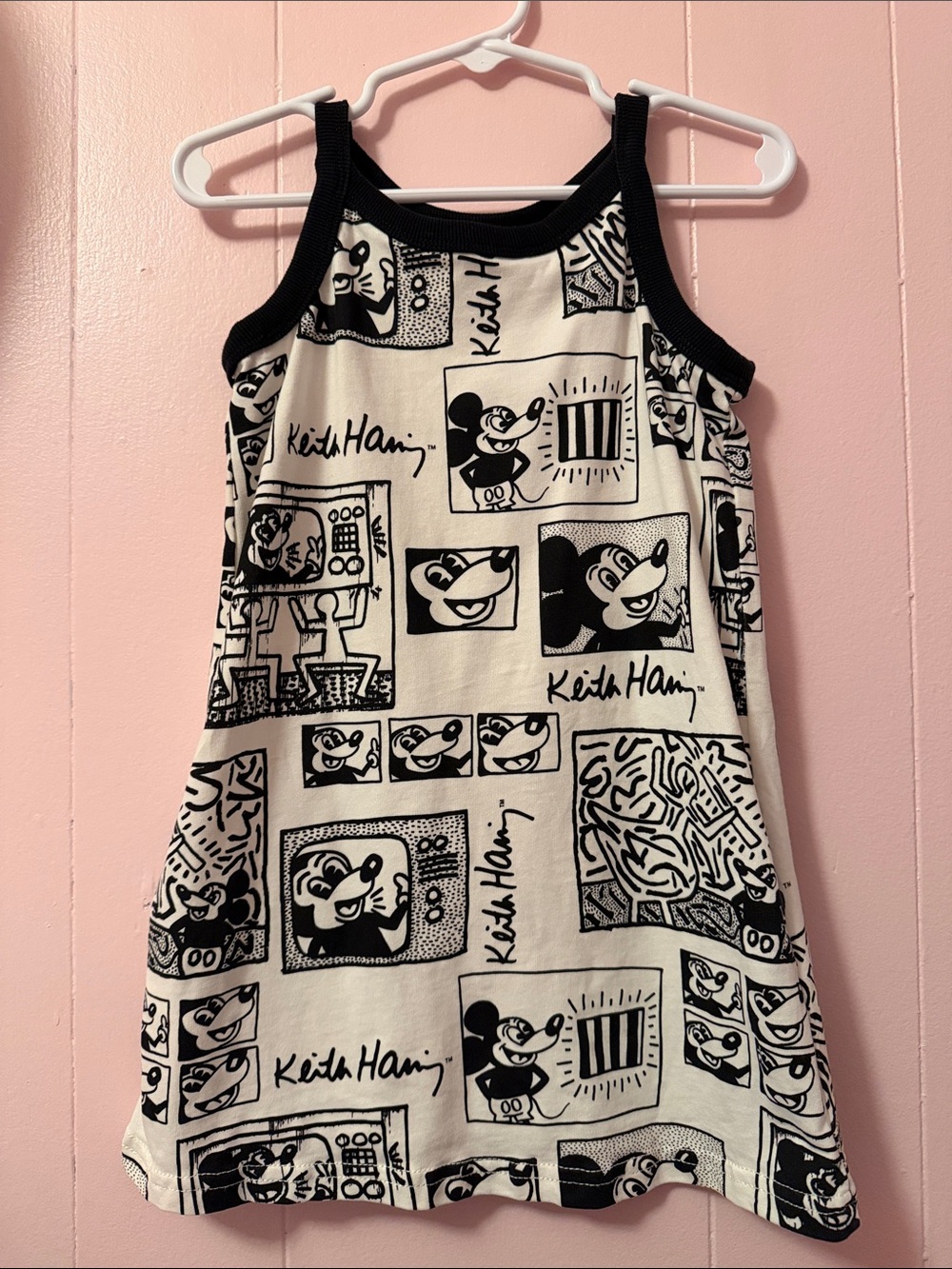 Keith Harring Mickey Mouse Black & White Graphic Tank Dress